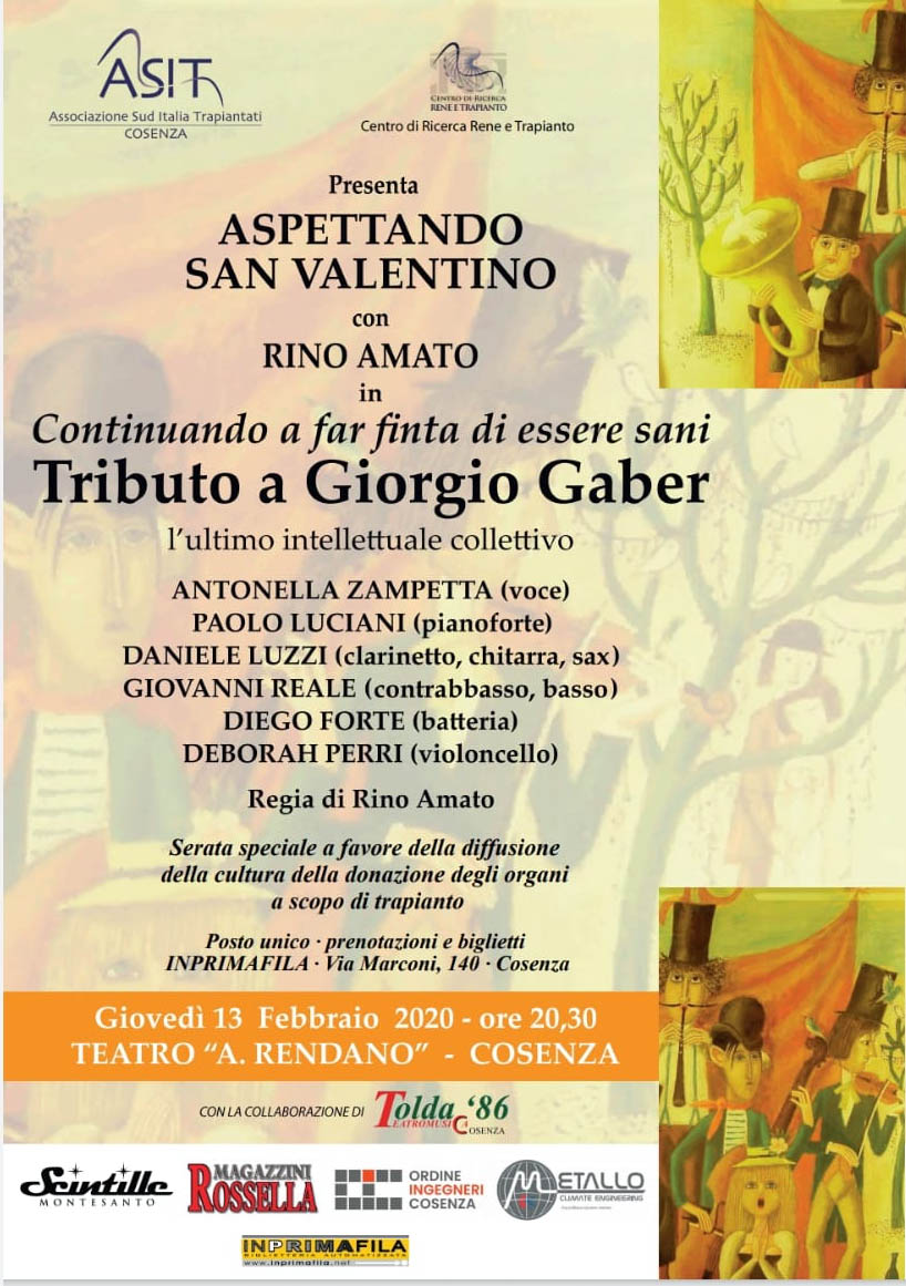locandina-ASIT-13-febbraio-2020 Al Teatro Rendano, tributo a Giorgio Gaber